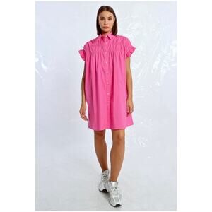 Lili Sidonio Women’s Sz XS Pink Ruffle Sleeve Mini Dress Button Front
